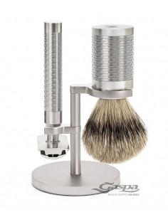 Muhle Rocca Silver Set da Rasatura Tradizionale Rasoio Pettine Chiuso + Pennello in tasso Silvertip